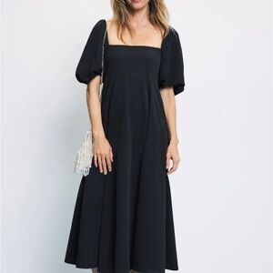 Hill House Classic Black Midi Dress with Puff Sleeves